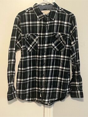 Original Weatherproof Vintage Button Down Green/Black Plaid Flannel Size L